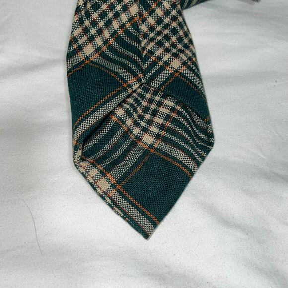 Vintage Handmade Mens Green Plaid Wool Tie - Picture 4 of 5